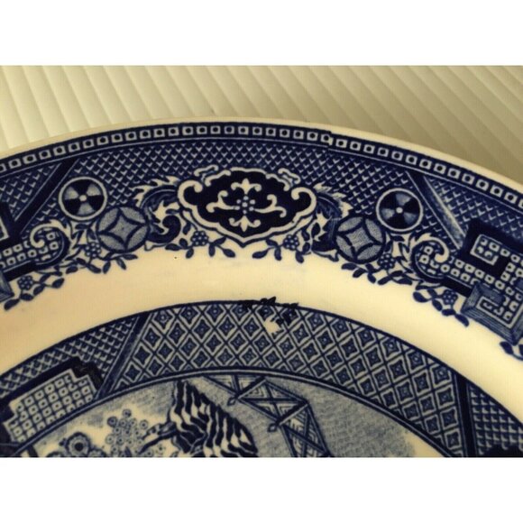 Homer Laughlin Blue Willow USA Flow Blue Dinner Plate Vintage Oriental C58N8 Vtg - Picture 8 of 12